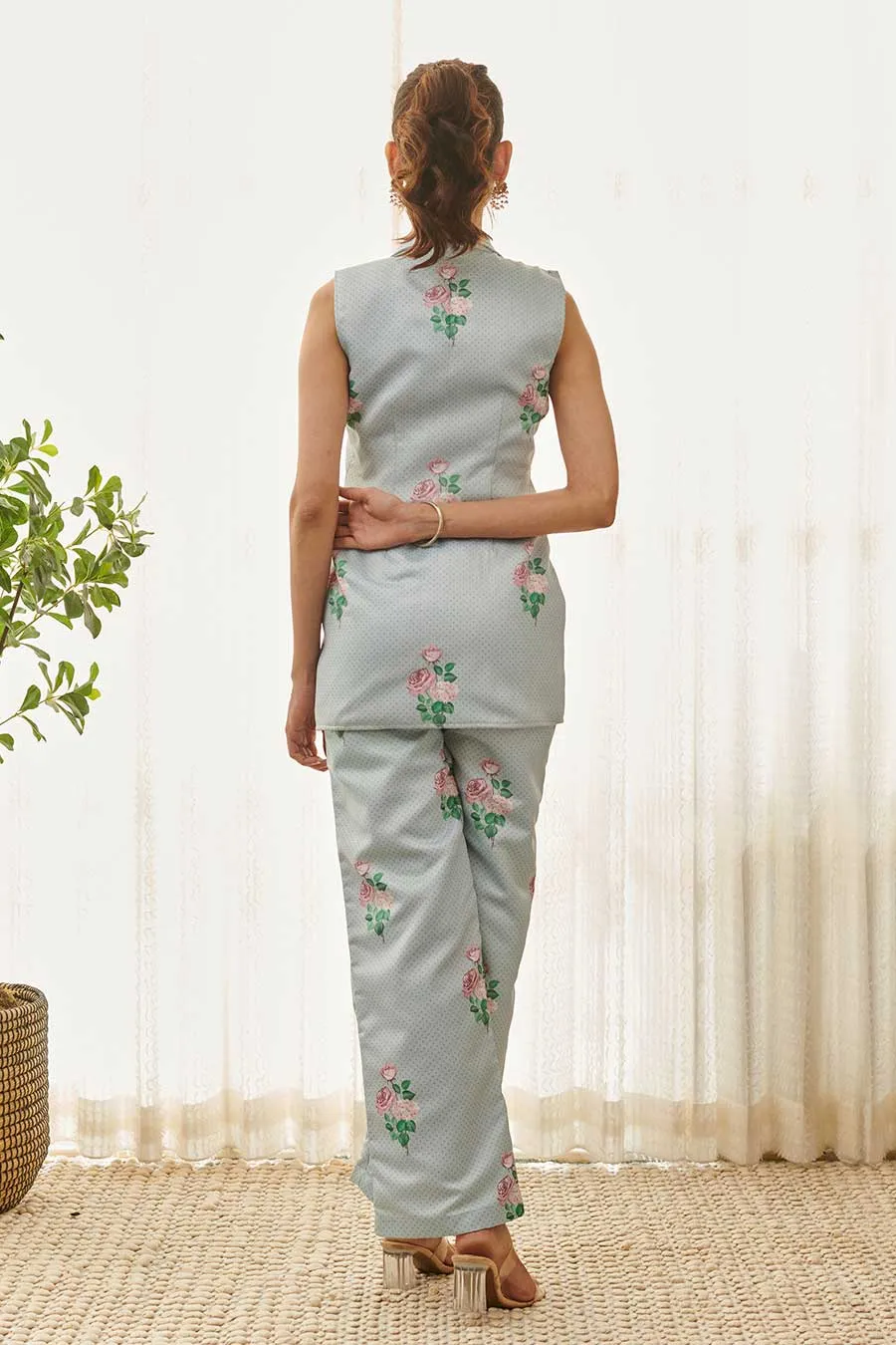 Soft Blue Polka Dot Blazer & Pant Set