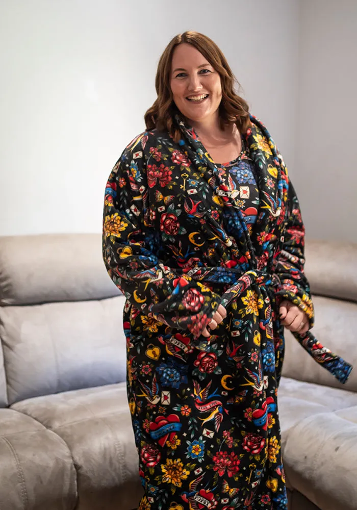 Tattoo Print Fleece Dressing Gown
