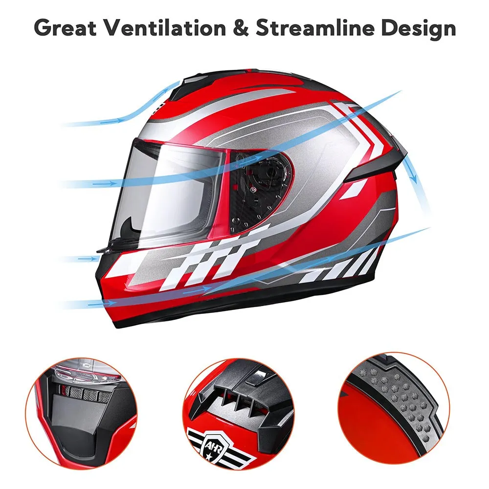 TheLAShop Motorcycle Helmet RUN-F3 Full Face Helmet DOT Red