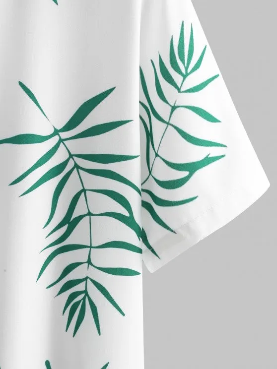 Tropical Leaves Pattern Shirt And Shorts Set