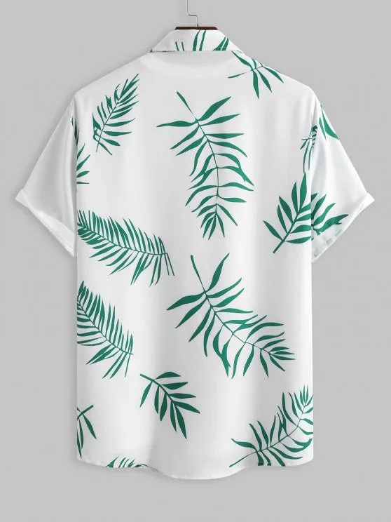 Tropical Leaves Pattern Shirt And Shorts Set
