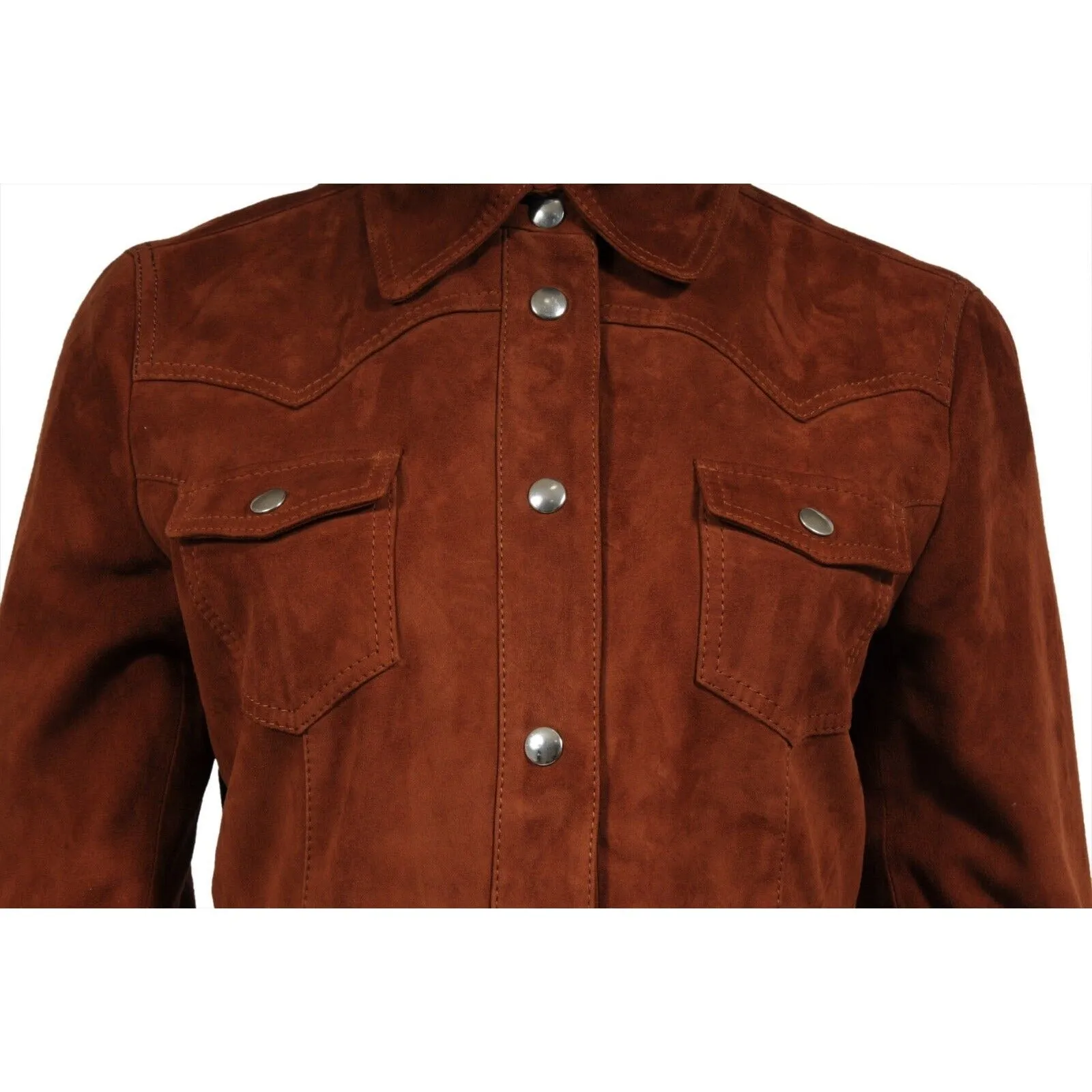 Trucker Jacket Size US 8 IT 42 Brown Suede Leopard Western