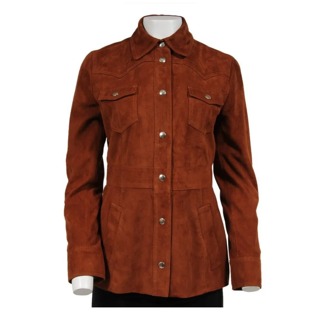 Trucker Jacket Size US 8 IT 42 Brown Suede Leopard Western