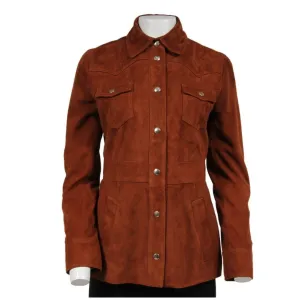 Trucker Jacket Size US 8 IT 42 Brown Suede Leopard Western