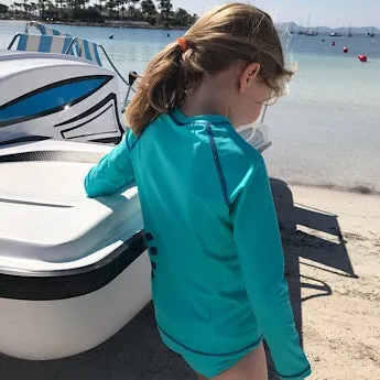 Turquoise/ blue long-sleeved rash top