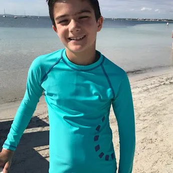 Turquoise/ blue long-sleeved rash top
