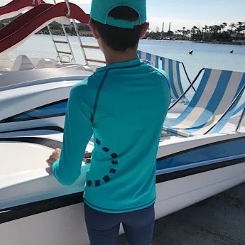 Turquoise/ blue long-sleeved rash top