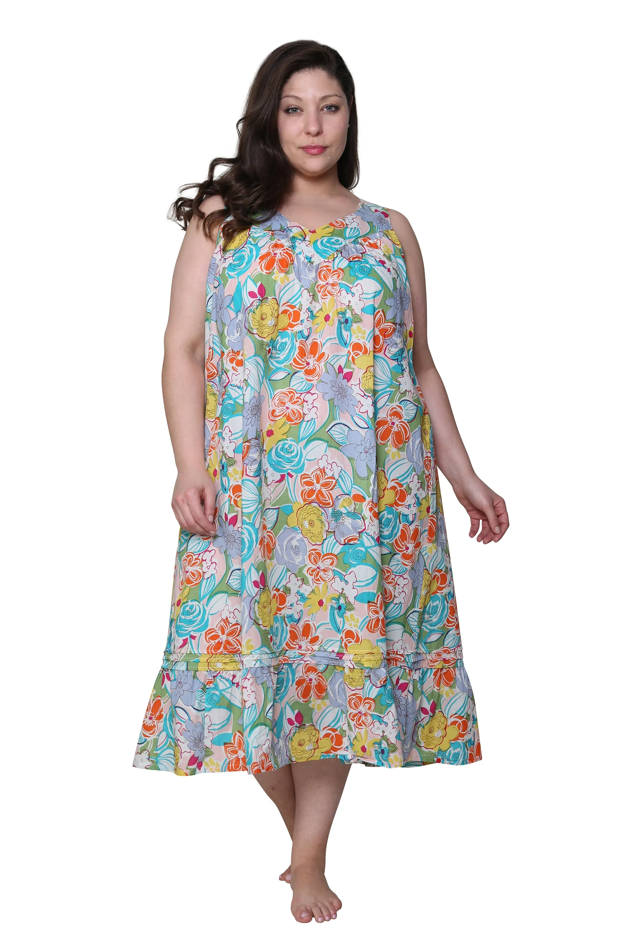 Vibrant Print Sweetheart Neck Gown with Pockets - Plus Size