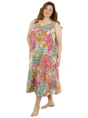 Vibrant Print Sweetheart Neck Gown with Pockets - Plus Size
