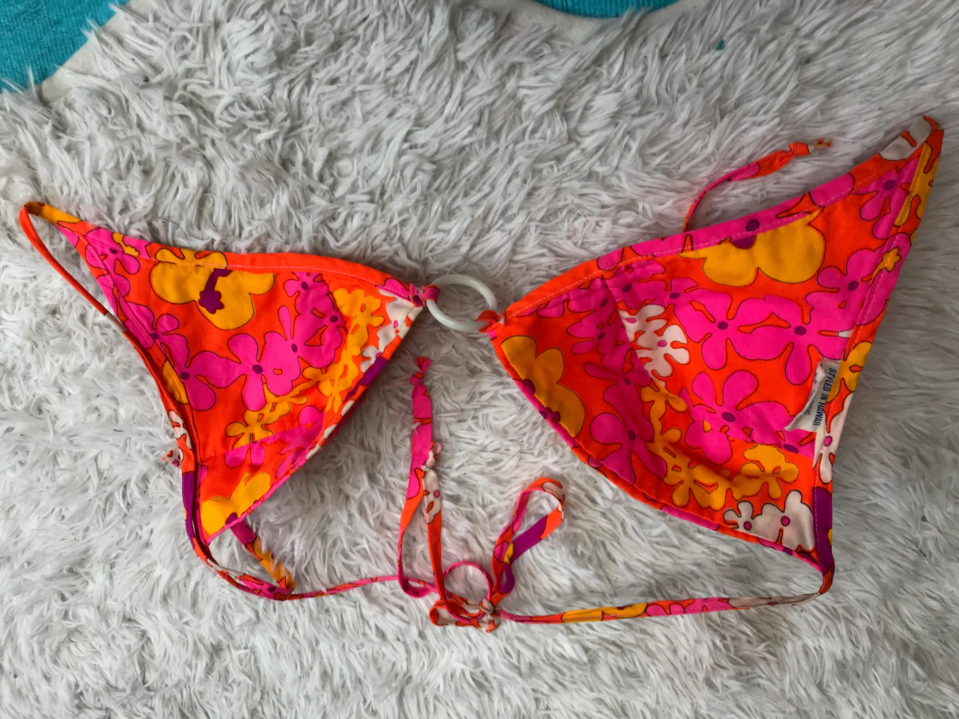 Vintage 60s | Psycheldelic Day Glo Mod Flower Power Bralette Bikini Top | C D