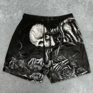 vintage skull print mesh shorts