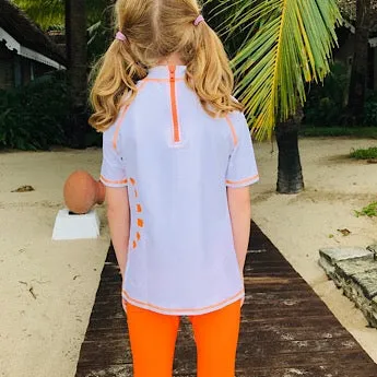 White/ orange short-sleeved rash top (zipped)