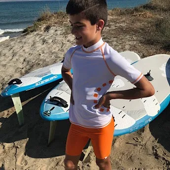 White/ orange short-sleeved rash top (zipped)