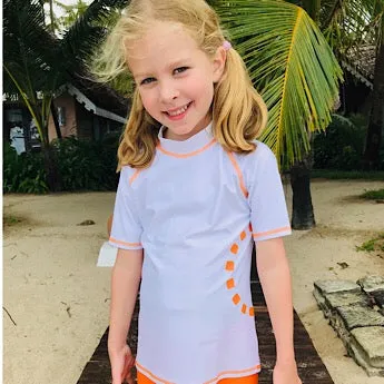 White/ orange short-sleeved rash top (zipped)