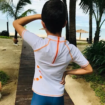 White/ orange short-sleeved rash top (zipped)