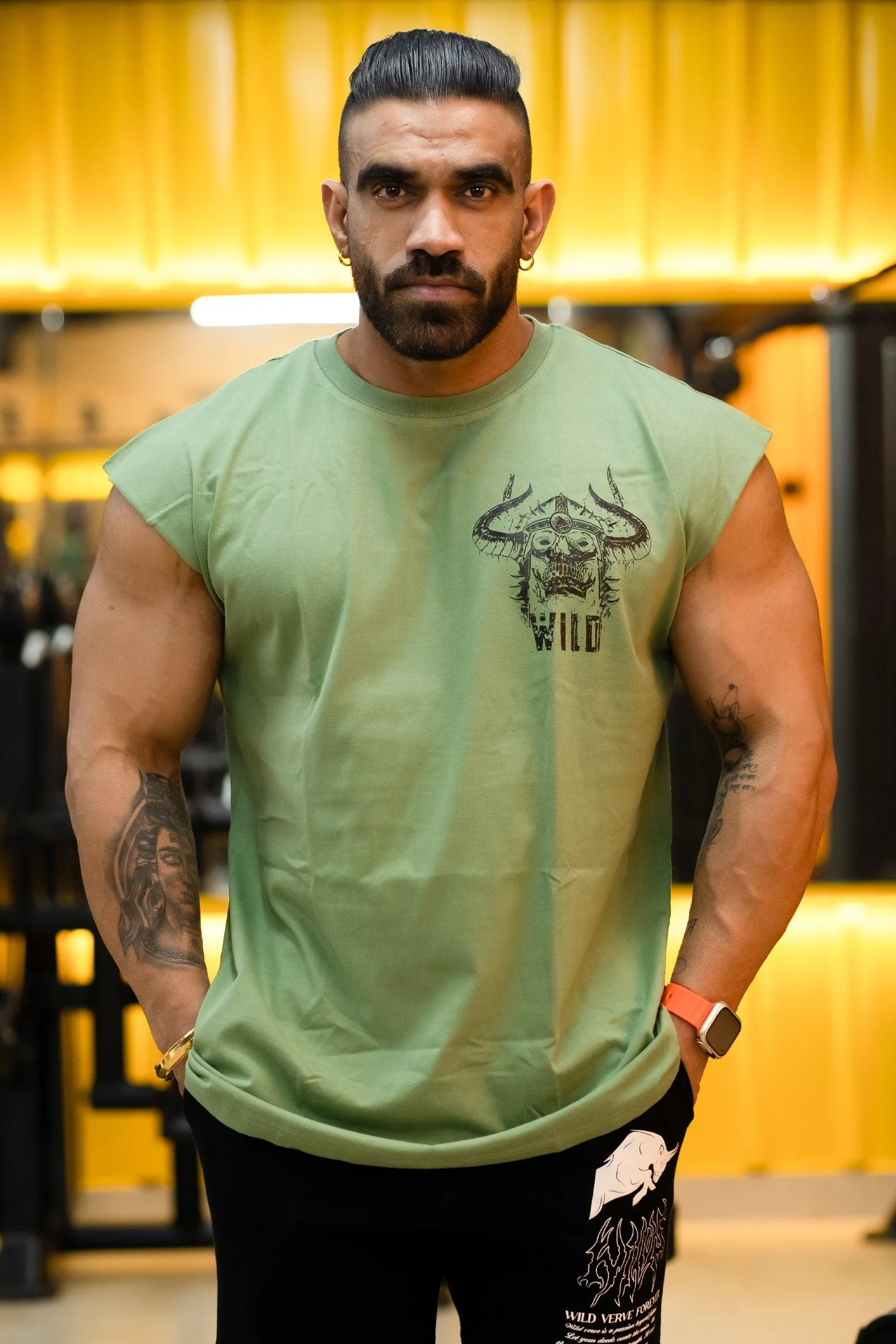 WILD DEVIL "PREMIUM VINTAGE" MUSCLE TEE (DARK SEA GREEN)