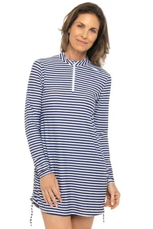 Women's Key Biscayne Ruche Swim Top | White/Navy Stripe