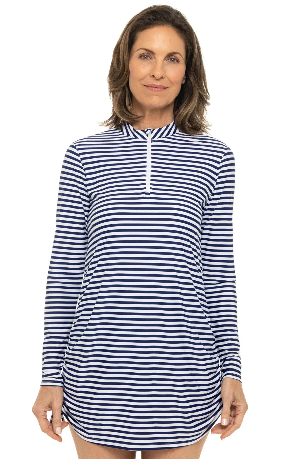Women's Key Biscayne Ruche Swim Top | White/Navy Stripe