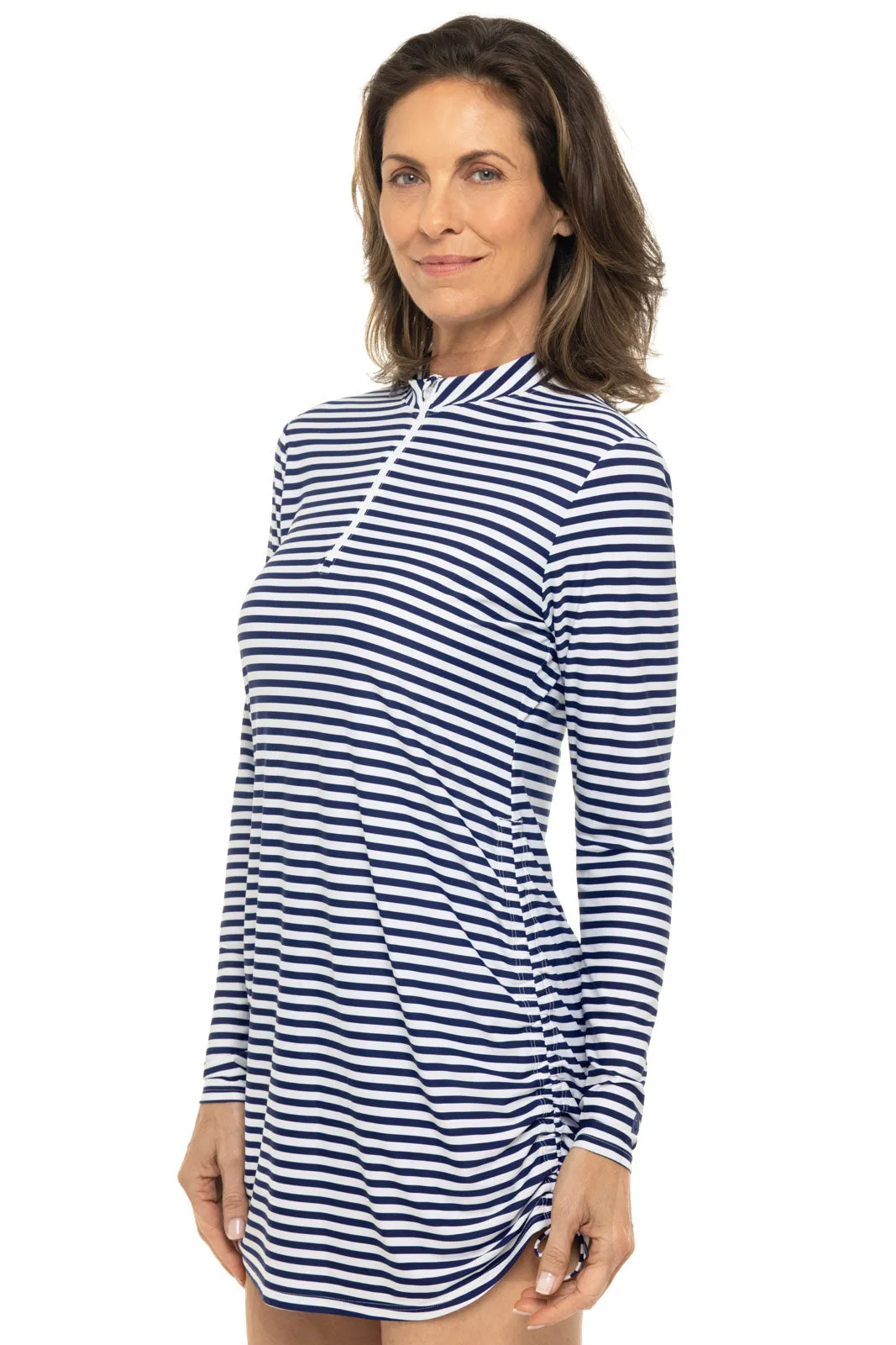 Women's Key Biscayne Ruche Swim Top | White/Navy Stripe