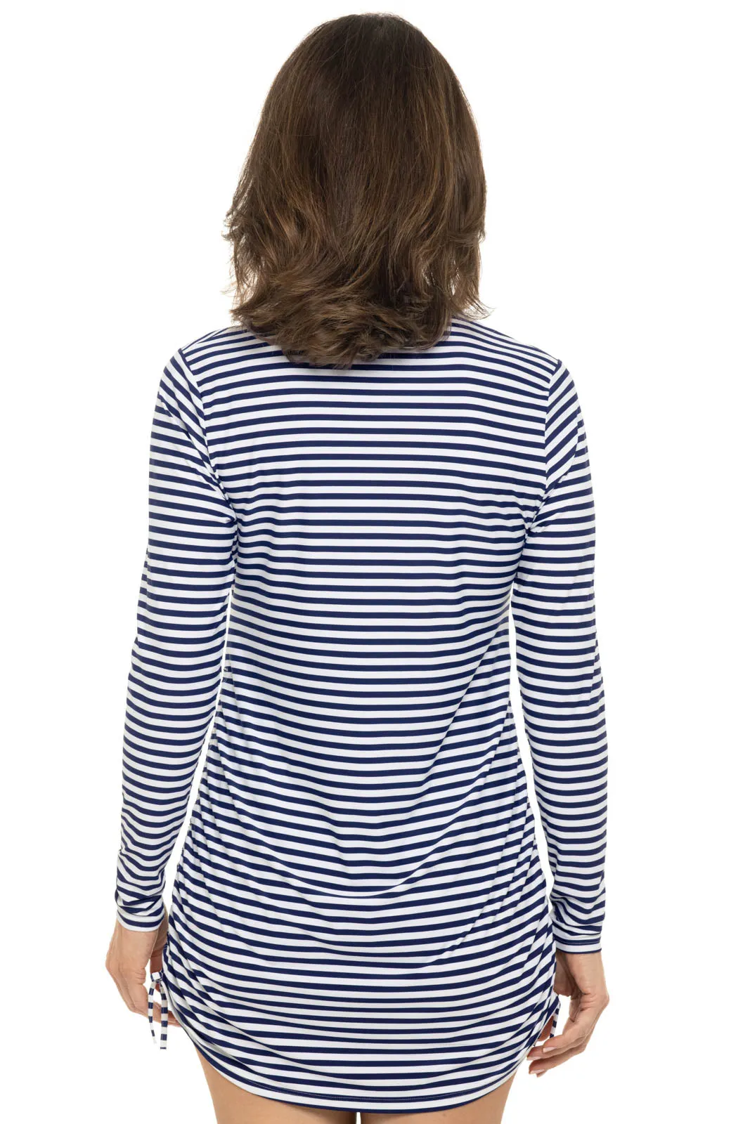 Women's Key Biscayne Ruche Swim Top | White/Navy Stripe