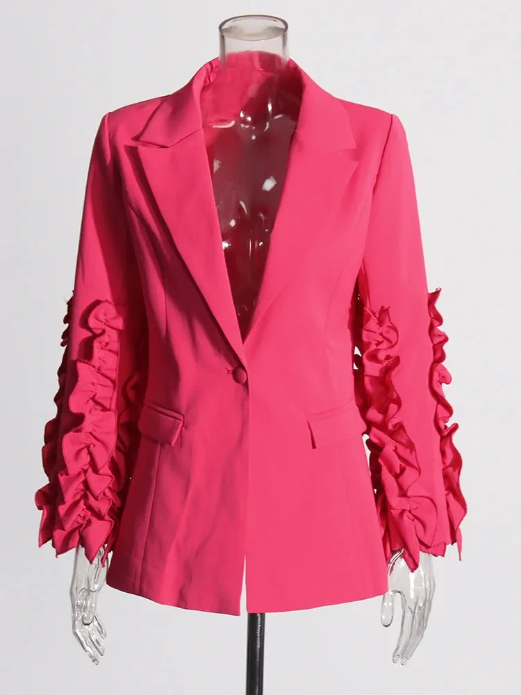 Women's Ruffled Blazer & Flare Pants 2-Piece Suit Set