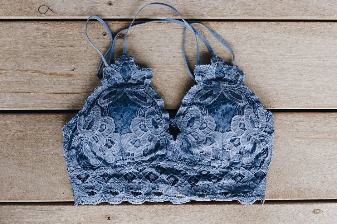 XOXO Scalloped Lace Bralette In Cornflower Blue