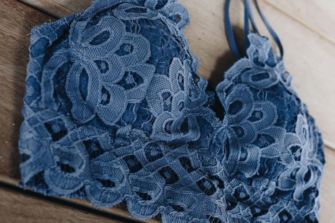 XOXO Scalloped Lace Bralette In Cornflower Blue
